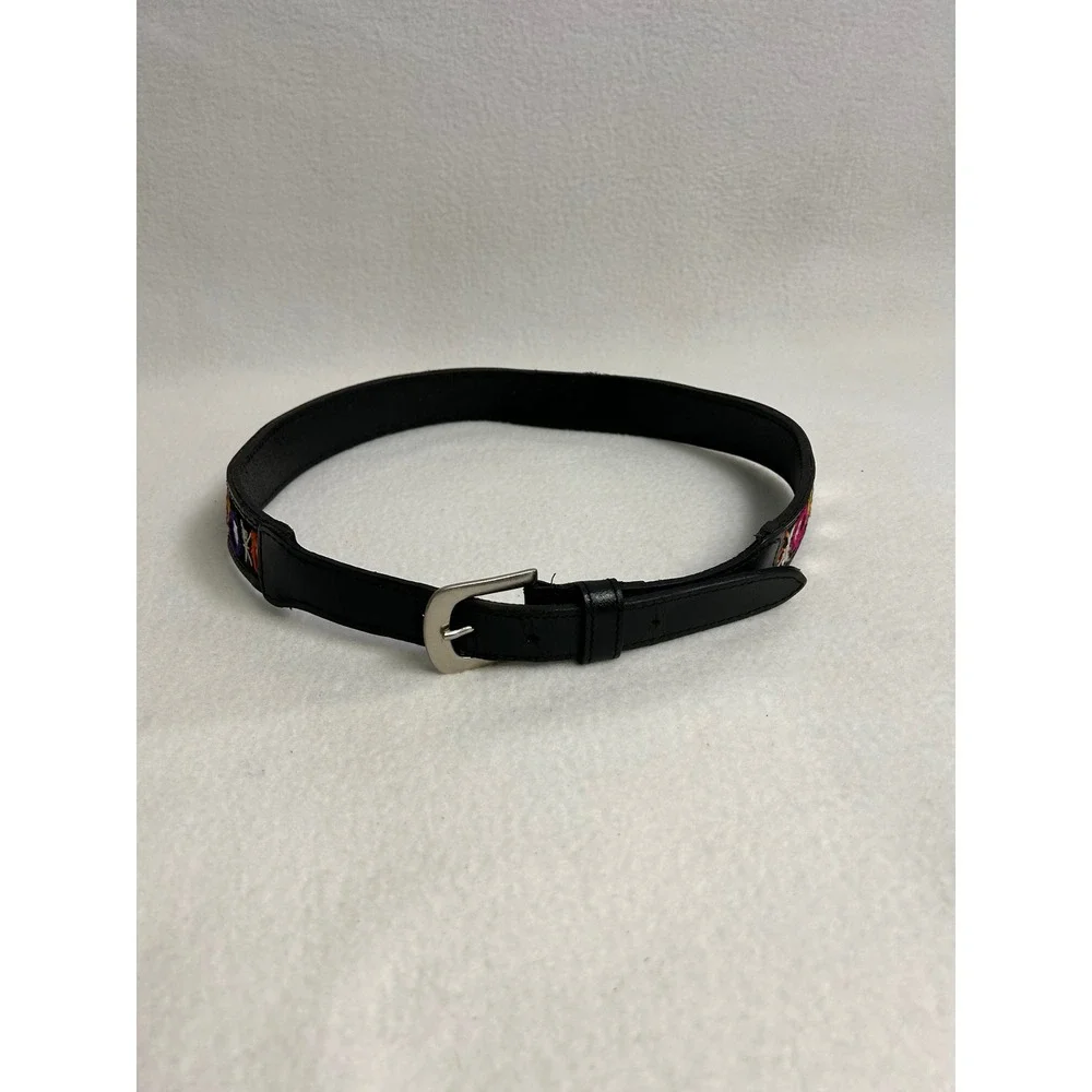 Boho Ethnic Festival Hippie Womens 38 Black Mirror Work Embroidered Leather Belt